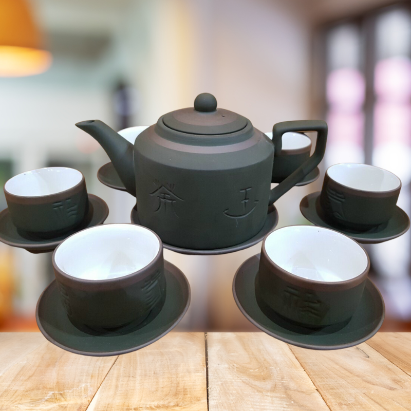 Bộ ấm chén Tích Phúc Lộc Thọ xanh rêu